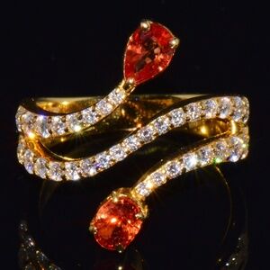 CERTIFIED NATURAL 1.62CTS DIAMOND ORANGE SAPPHIRE 18K SOLID GOLD BYPASS RING